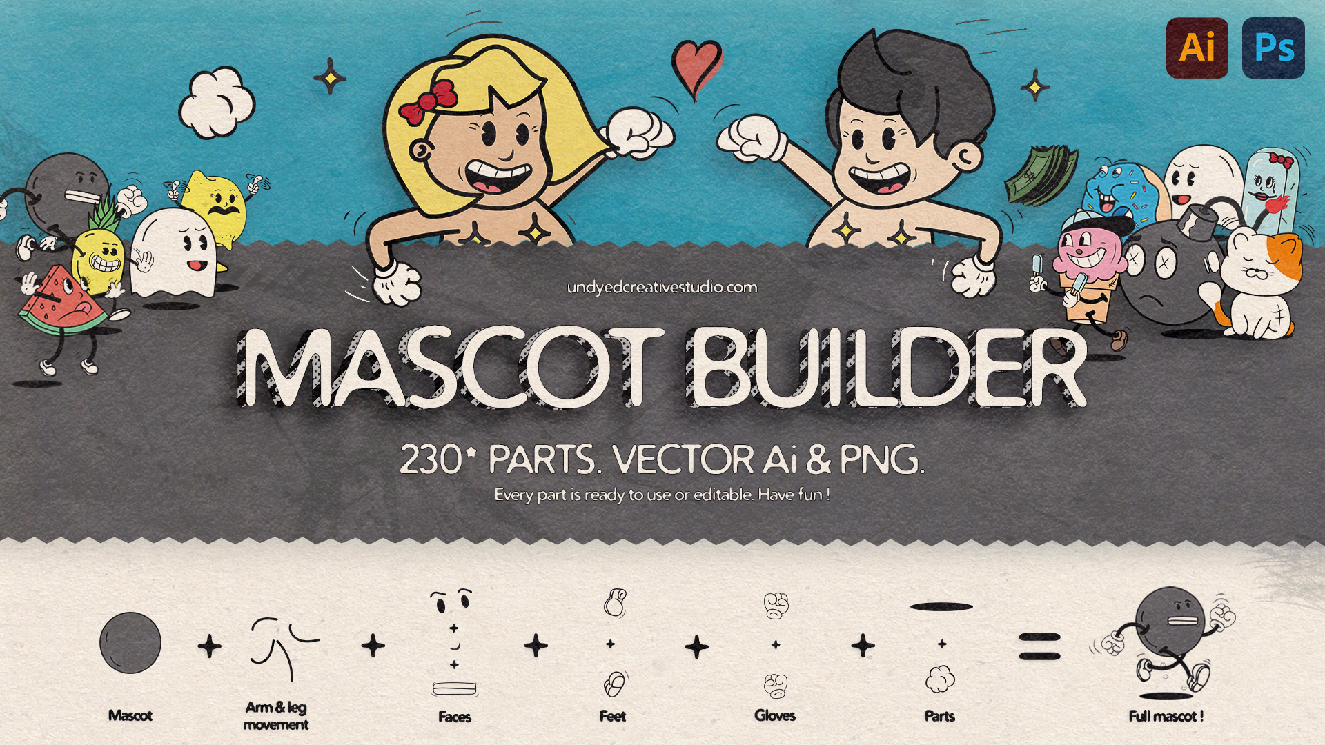 mascot builder 50s retro cartoon toolbox